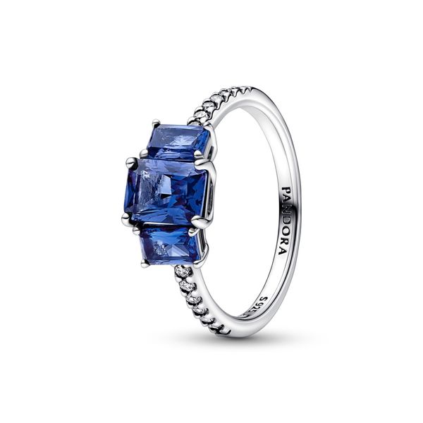 Blue Rectangular Three Stone Sparkling Ring JMR Jewelers Cooper City, FL