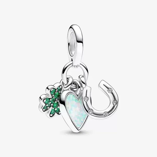 Pandora Four Leaf Clover, Heart and Horseshoe Triple Dangle Charm JMR Jewelers Cooper City, FL