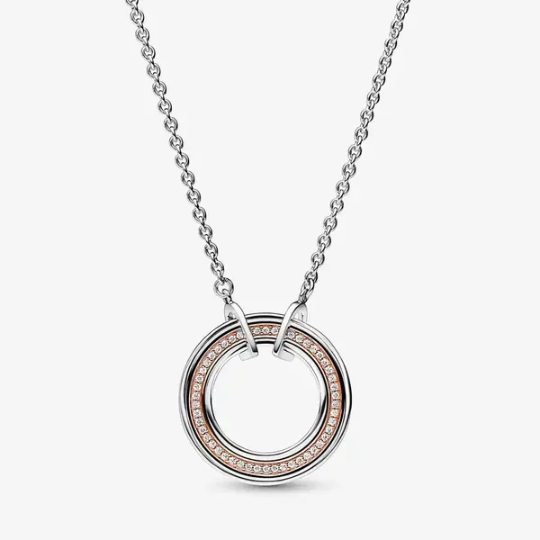 Pandora Signature Two tone Logo & Pavé Necklace JMR Jewelers Cooper City, FL