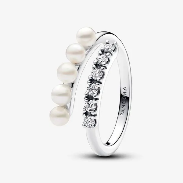 Pandora Treated Freshwater Cultured Pearls & Pave Open Ring JMR Jewelers Cooper City, FL