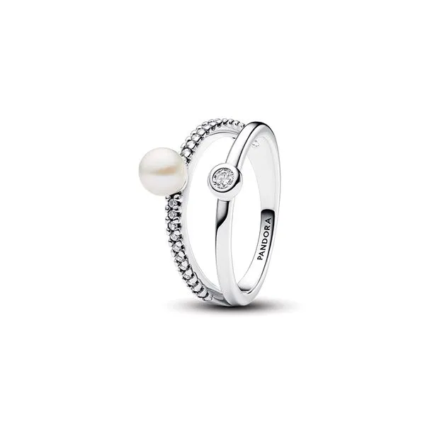 Pandora Treated Freshwater Cultured Pearl & Pave Double Band Ring JMR Jewelers Cooper City, FL