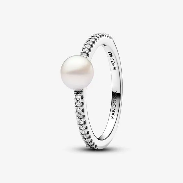 Pandora Treated Freshwater Cultured Pearl & Pave Ring