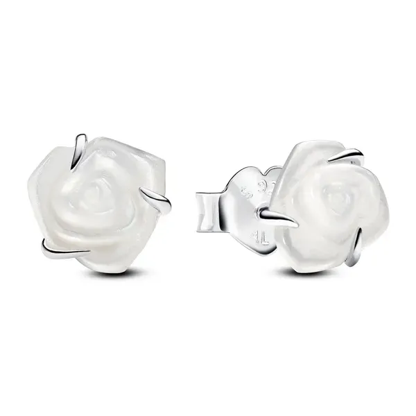 Pandora White Rose in Bloom Stud Earrings