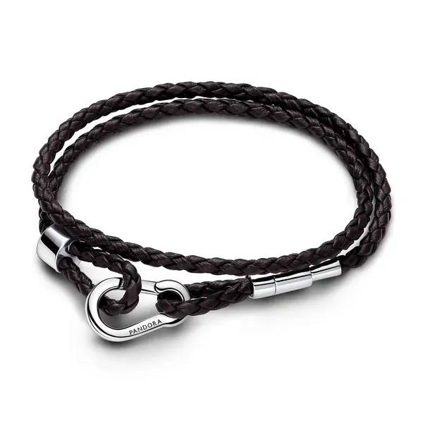 Pandora Moments Brown Braided Double Leather Bracelet JMR Jewelers Cooper City, FL