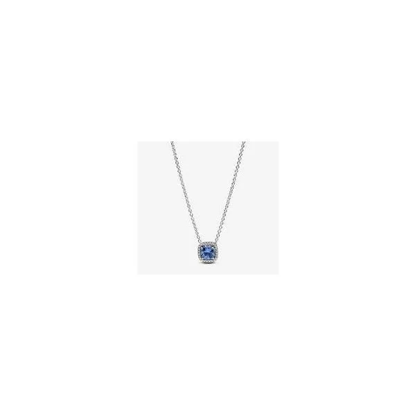 Pandora Sparkling Square Blue Halo Pendant Necklace