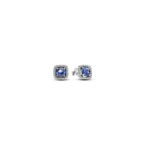 Pandora Sparkling Square Blue Halo Stud Earrings