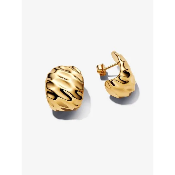 Gold-Plated Rippled Hoop Earrings with Silicone