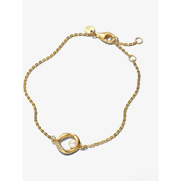 Gold Plated Pandora Bracelet with Pearl and Zirconia