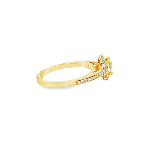 14K Yellow Gold Cushion Halo Engagement Ring with Round Diamonds Image 2 Jo & Co. Jewelers Hardy, VA