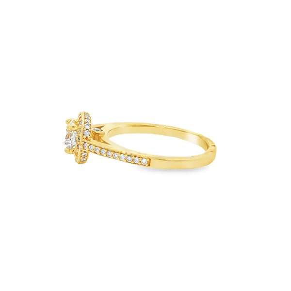 14K Yellow Gold Cushion Halo Engagement Ring with Round Diamonds Image 4 Jo & Co. Jewelers Hardy, VA