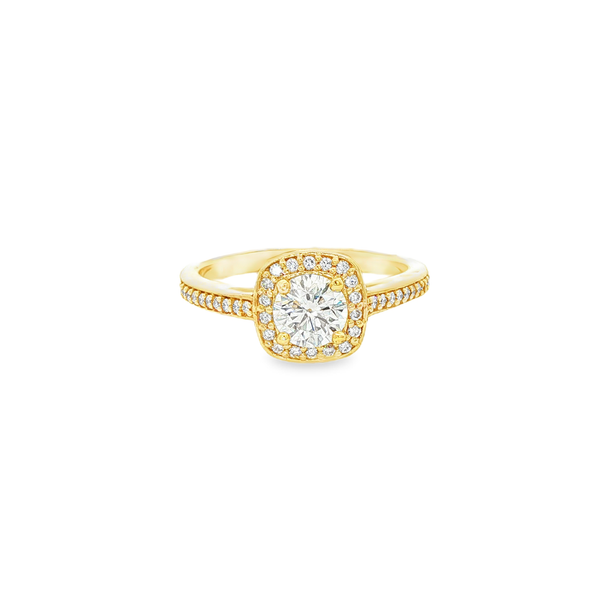 14K Yellow Gold Cushion Halo Engagement Ring with Round Diamonds Jo & Co. Jewelers Hardy, VA