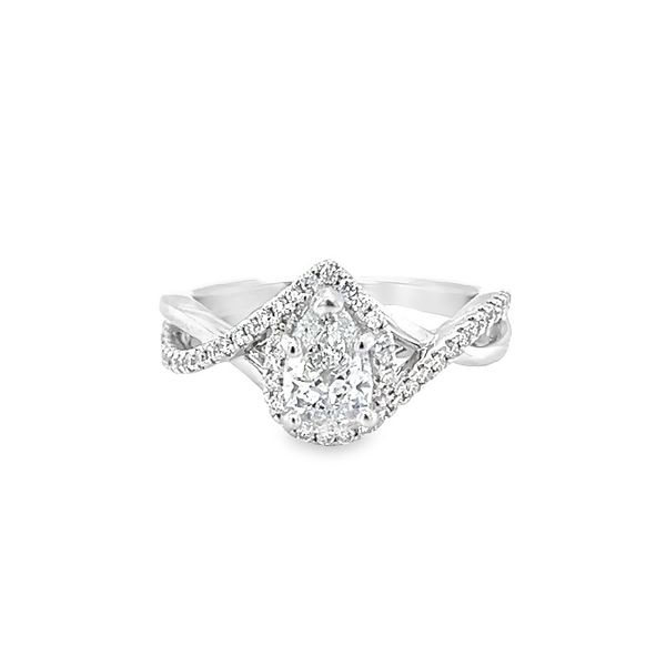 Gabriel 14K White .93 CTW Pear-Shaped Diamond Round Diamond Crossover Engagement Ring Jo & Co. Jewelers Hardy, VA