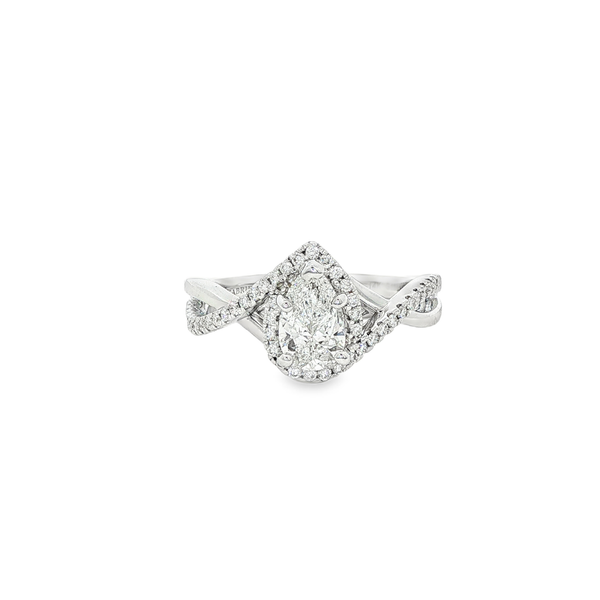 Gabriel 14K White .93 CTW Pear-Shaped Diamond Round Diamond Crossover Engagement Ring Jo & Co. Jewelers Hardy, VA