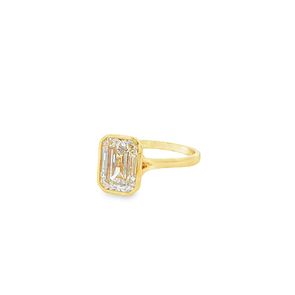 14K Yellow Gold 3.00 CT Lab-Grown Emerald-Cut Bezel Solitaire Ring Image 4 Jo & Co. Jewelers Hardy, VA