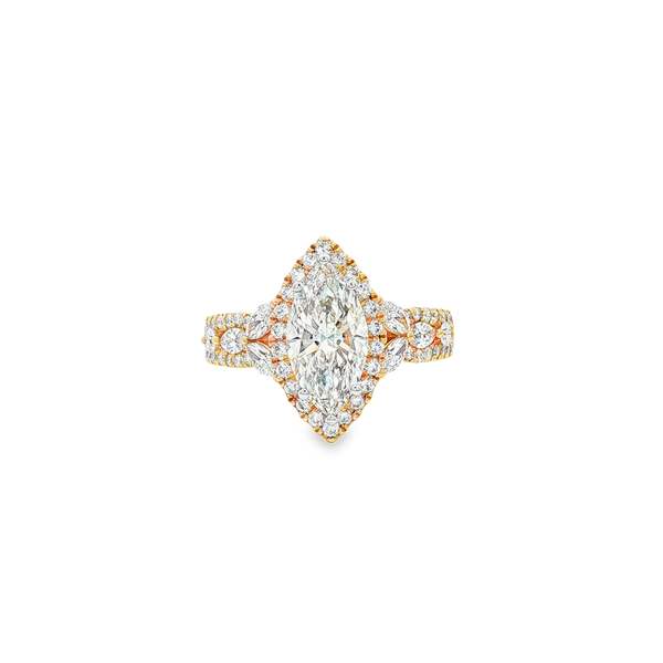 14K Yellow Gold 2.28 TW Lab-Grown Marquise Diamond Halo Engagement Ring Jo & Co. Jewelers Hardy, VA