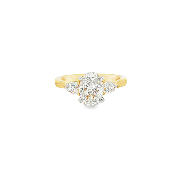 14K Yellow Lab-Grown Oval & Pear-Shaped Diamond 1.88 CTW 3-Stone Engagement Ring Jo & Co. Jewelers Hardy, VA