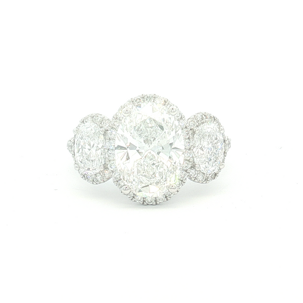 14K White Gold 4.63 CTW Lab-Grown Oval & Round Diamond 3-Stone Halo Ring Jo & Co. Jewelers Hardy, VA
