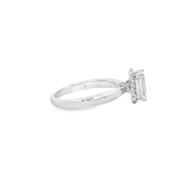14K White Lab-Grown Round & Emerald-Cut Diamond 1.75 CTW Polished Halo Engagement Ring Image 2 Jo & Co. Jewelers Hardy, VA