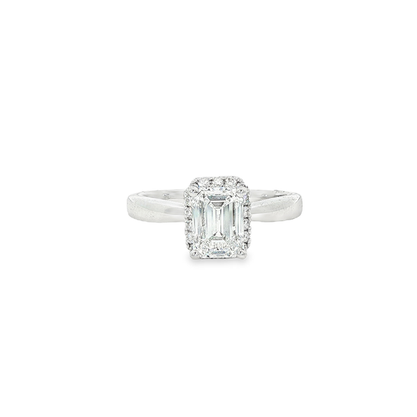 14K White Lab-Grown Round & Emerald-Cut Diamond 1.75 CTW Polished Halo Engagement Ring Jo & Co. Jewelers Hardy, VA