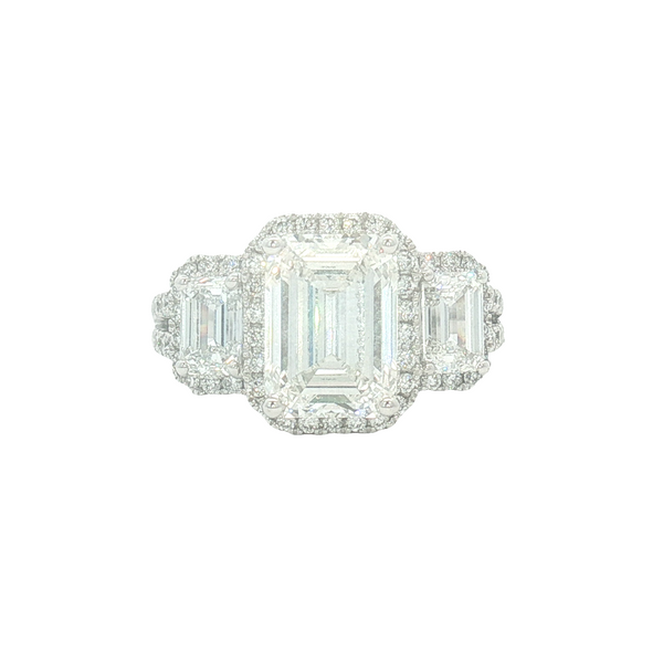 14K White Gold 4.54 CTW Lab-Grown Emerald-Cut Diamond 3-Stone Halo Ring Jo & Co. Jewelers Hardy, VA