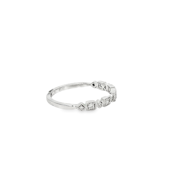 10K White Gold .13 CT Lab-Grown Diamond Square & Diamond-Shaped Milgrain Band Image 2 Jo & Co. Jewelers Hardy, VA