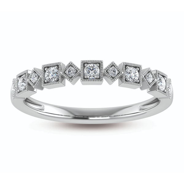10K White Gold .13 CT Lab-Grown Diamond Square & Diamond-Shaped Milgrain Band Jo & Co. Jewelers Hardy, VA
