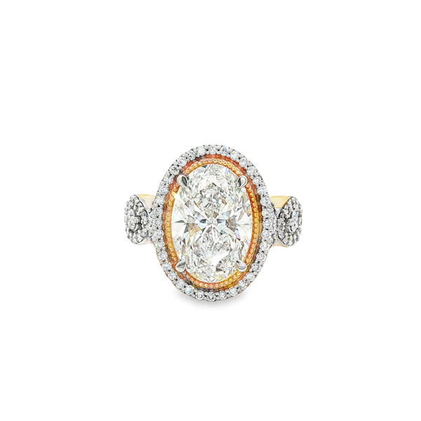 18K Yellow Gold Lab-Grown Oval Diamond Halo Engagement Ring 5.40Tw Jo & Co. Jewelers Hardy, VA