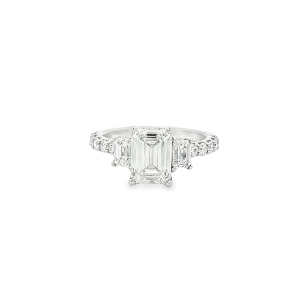 14K White Gold 3.08tw Lab-Grown Emerald-Cut & Round Diamond Three-Stone Engagement Ring Jo & Co. Jewelers Hardy, VA