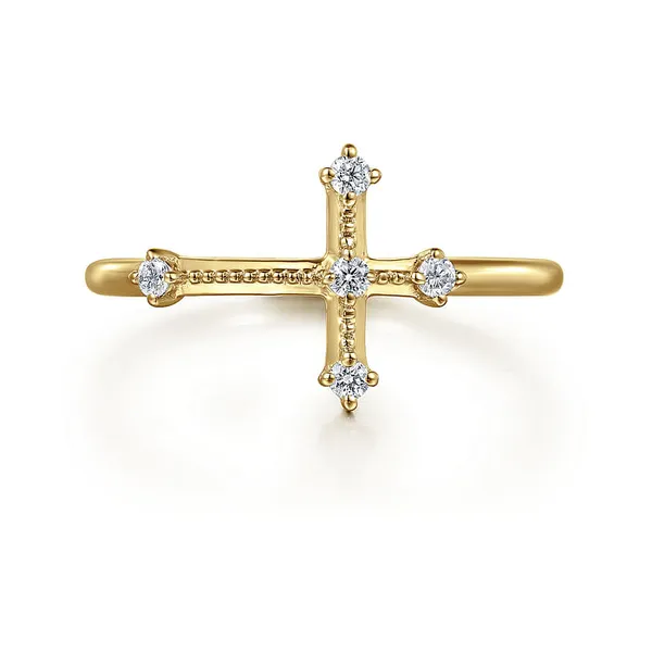 14K Yellow Gold Round Diamond Budded Cross Ring Jo & Co. Jewelers Hardy, VA