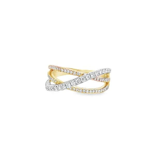 14K Gold Tri Toned Round Diamond 3-Strand Crossover Ring Jo & Co. Jewelers Hardy, VA