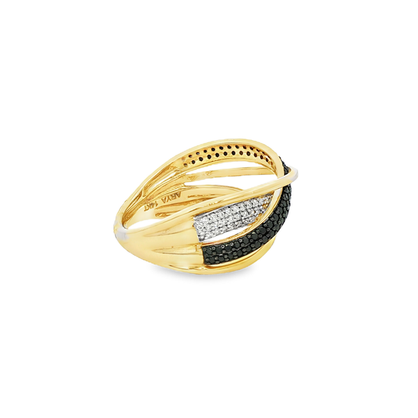 14K Yellow & White Gold Black and White Diamond Crossover Ring – .63ctw Image 2 Jo & Co. Jewelers Hardy, VA
