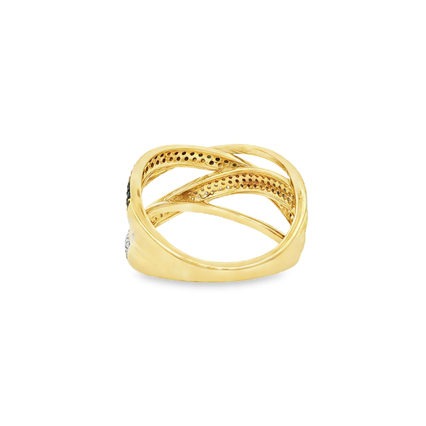 14K Yellow & White Gold Black and White Diamond Crossover Ring – .63ctw Image 3 Jo & Co. Jewelers Hardy, VA