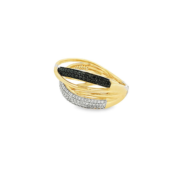 14K Yellow & White Gold Black and White Diamond Crossover Ring – .63ctw Image 4 Jo & Co. Jewelers Hardy, VA