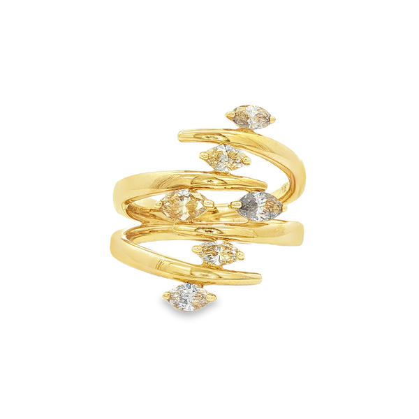 10K Yellow Gold 1.02ctw Champagne Marquise Diamond Multi-Row Bypass Ring – Size 7 Jo & Co. Jewelers Hardy, VA