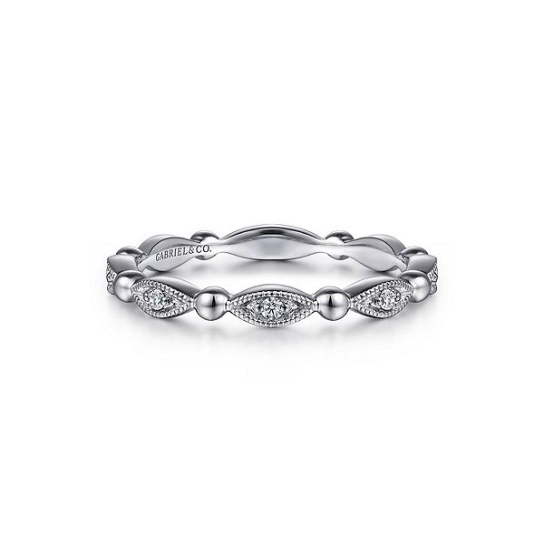 Gabriel & Co. 14K White Gold Bujukan Marquise Station Stackable Ring with .05 Ct Diamonds Jo & Co. Jewelers Hardy, VA