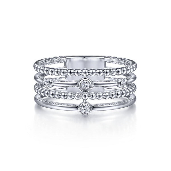 Gabriel & Co. Sterling Silver Bujukan 4 Row Beaded Ring with .05ct Diamonds Jo & Co. Jewelers Hardy, VA