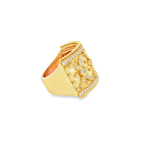 18K Yellow Gold Diamond Wide Beaded Mosaic Ring .44Tw Image 2 Jo & Co. Jewelers Hardy, VA