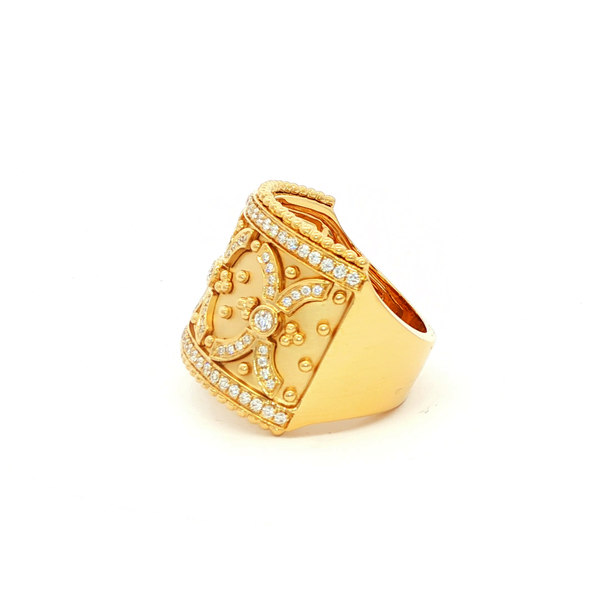 18K Yellow Gold Diamond Wide Beaded Mosaic Ring .44Tw Image 4 Jo & Co. Jewelers Hardy, VA