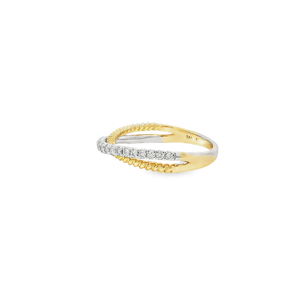 14K Yellow & White Gold .25ctw Round Diamond Twisted Crossover Ring Image 4 Jo & Co. Jewelers Hardy, VA