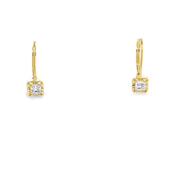 14K Yellow Gold Princess Diamond Illusion Set Leverback Earrings Jo & Co. Jewelers Hardy, VA
