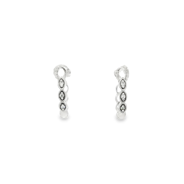 14K White Gold Diamond Milgrain Hoop Earrings .05ctw Jo & Co. Jewelers Hardy, VA