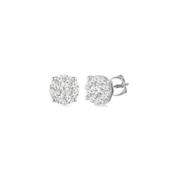 14K White Gold Round .50tw Diamond Cluster Studs Jo & Co. Jewelers Hardy, VA
