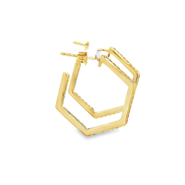 14K Yellow Gold 0.50ctw Diamond Hexagonal Post Hoop Earrings Image 2 Jo & Co. Jewelers Hardy, VA