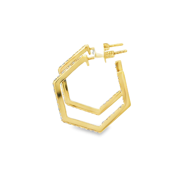 14K Yellow Gold 0.50ctw Diamond Hexagonal Post Hoop Earrings Image 4 Jo & Co. Jewelers Hardy, VA