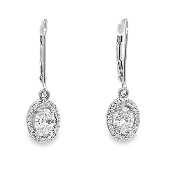 14K White Gold Oval and Round Diamond Halo Drop Earrings Jo & Co. Jewelers Hardy, VA