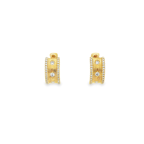 14K Yellow Gold 0.32ctw Diamond Brushed Huggie Hoop Earrings Jo & Co. Jewelers Hardy, VA
