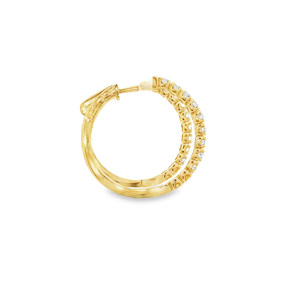 14K Yellow Gold .60ctw Round Diamond Locking Hoop Earrings Image 2 Jo & Co. Jewelers Hardy, VA