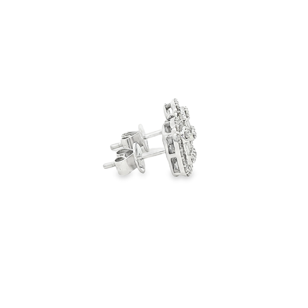 14K White Gold .50ctw Round & Baguette Diamond Cluster Stud Earrings Image 2 Jo & Co. Jewelers Hardy, VA