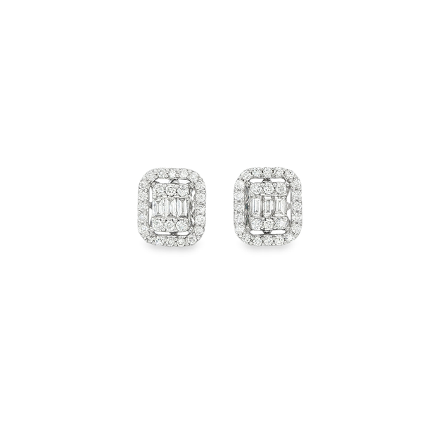 14K White Gold .50ctw Round & Baguette Diamond Cluster Stud Earrings Jo & Co. Jewelers Hardy, VA