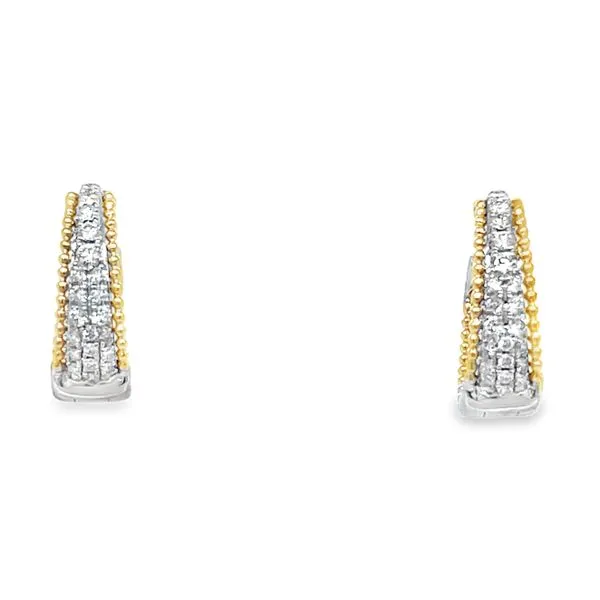 Platinum & 14K Yellow Gold Round Graduated Pave Diamond Beaded Oval Hoop Earrings Jo & Co. Jewelers Hardy, VA